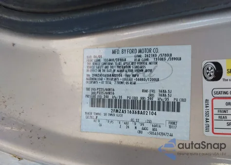 2006 Ford Freestar Se z USA, uszkodzony, nr VIN 2FMZA516X6BA02104